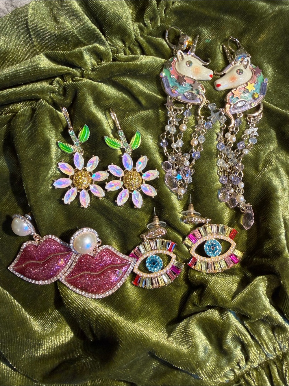 Multicolor Statement Earrings Set - Feminine Floral, Unicorn, Lip & Eye Designs